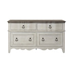 Credenza spazzolata bianca anticata, top tortora, unità singola