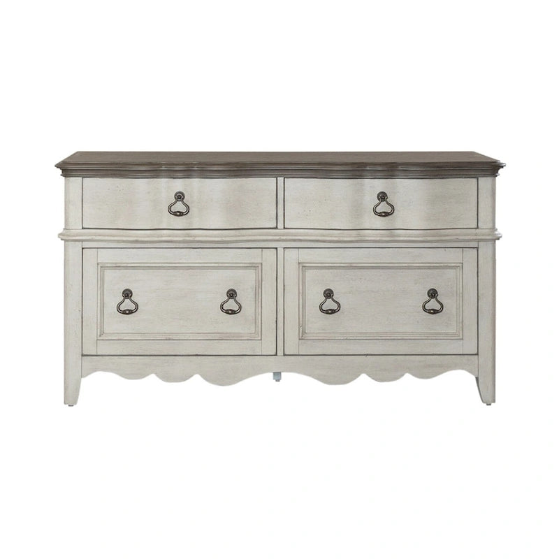 Credenza spazzolata bianca anticata, top tortora, unità singola
