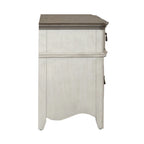 Credenza spazzolata bianca anticata, top tortora, unità singola