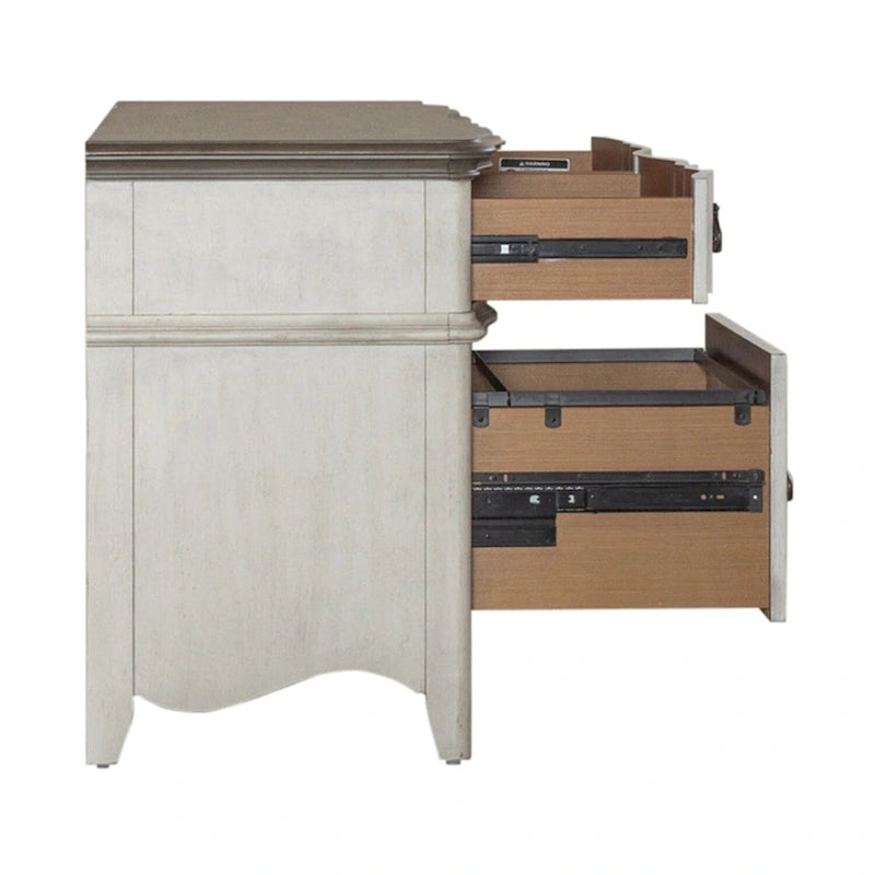 Credenza spazzolata bianca anticata, top tortora, unità singola