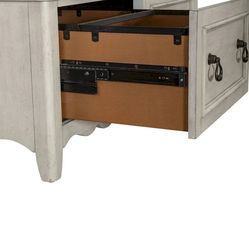 Credenza spazzolata bianca anticata, top tortora, unità singola