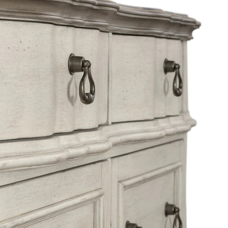 Credenza spazzolata bianca anticata, top tortora, unità singola