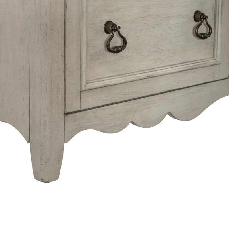 Credenza spazzolata bianca anticata, top tortora, unità singola