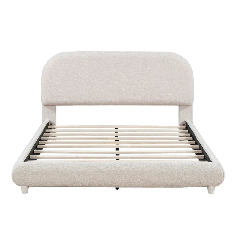 Letto a piattaforma intera ricurvo in pile Teddy grigio/beige, per 2 persone