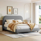 Letto a piattaforma intera ricurvo in pile Teddy grigio/beige, per 2 persone