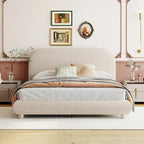 Letto a piattaforma intera ricurvo in pile Teddy grigio/beige, per 2 persone