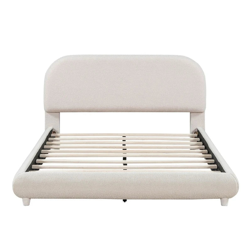 Letto a piattaforma intera ricurvo in pile Teddy grigio/beige, per 2 persone