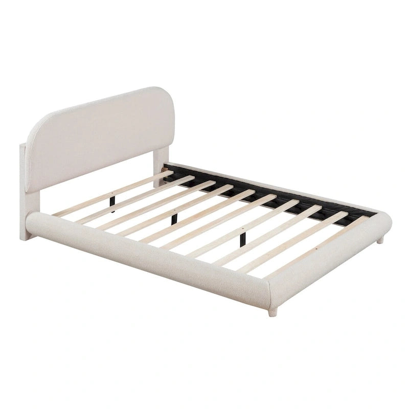 Letto a piattaforma intera ricurvo in pile Teddy grigio/beige, per 2 persone