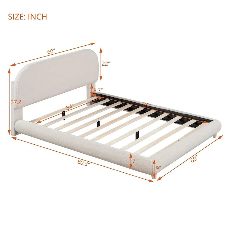 Letto a piattaforma intera ricurvo in pile Teddy grigio/beige, per 2 persone