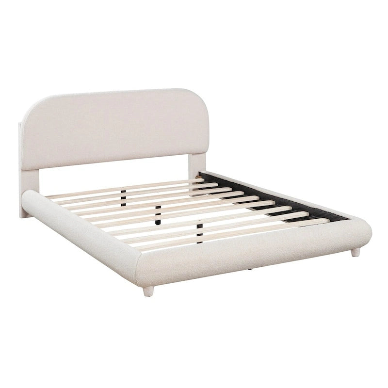 Letto a piattaforma intera ricurvo in pile Teddy grigio/beige, per 2 persone