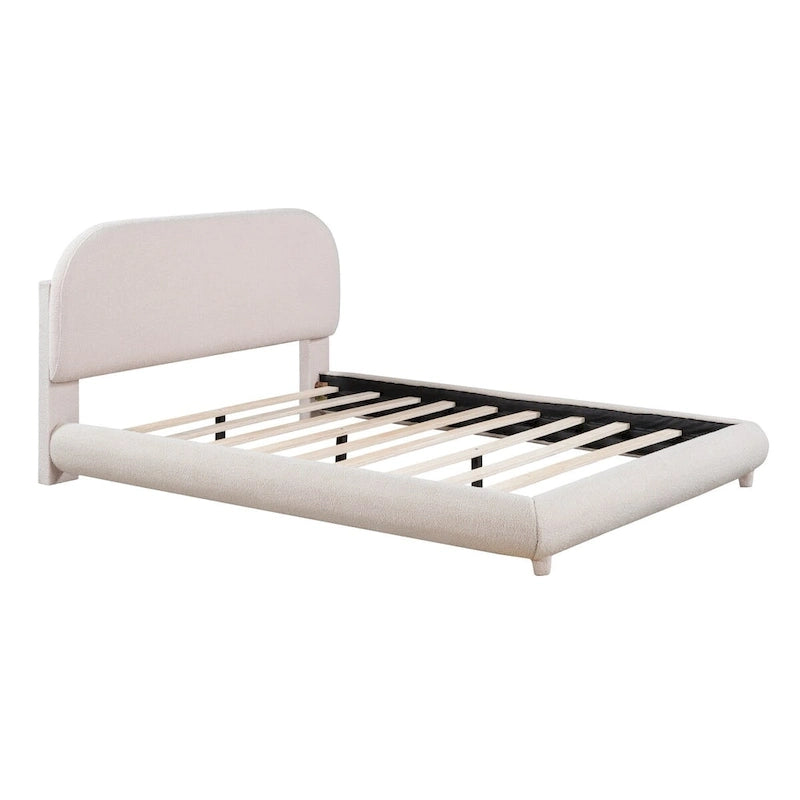Letto a piattaforma intera ricurvo in pile Teddy grigio/beige, per 2 persone