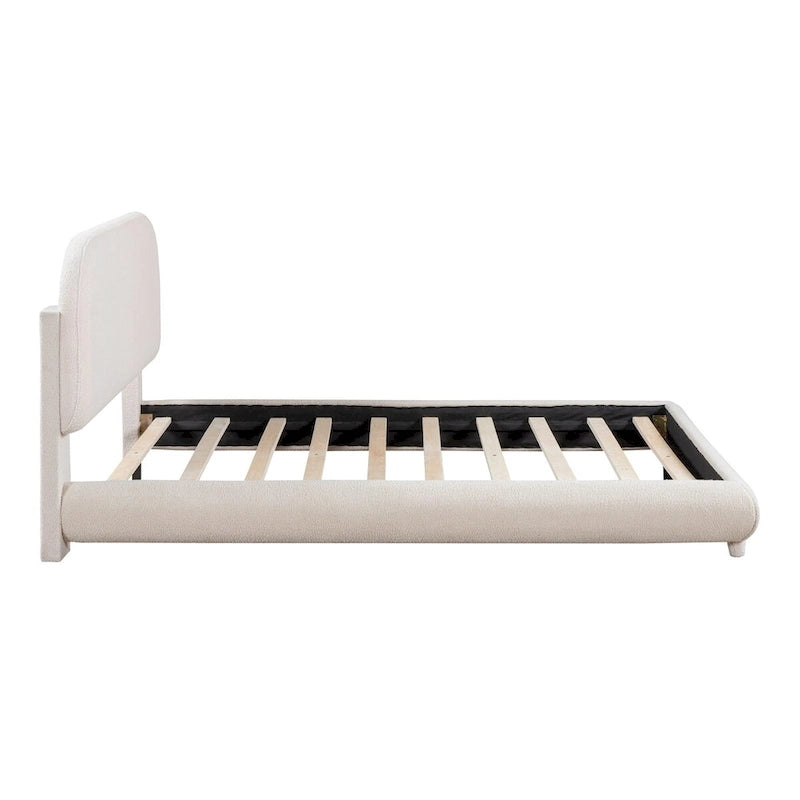 Letto a piattaforma intera ricurvo in pile Teddy grigio/beige, per 2 persone