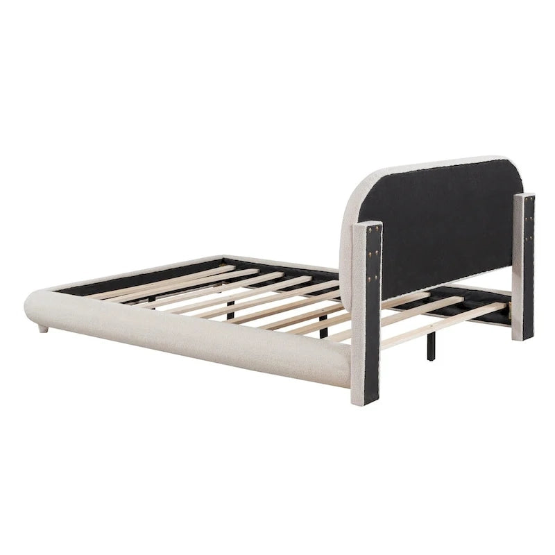 Letto a piattaforma intera ricurvo in pile Teddy grigio/beige, per 2 persone