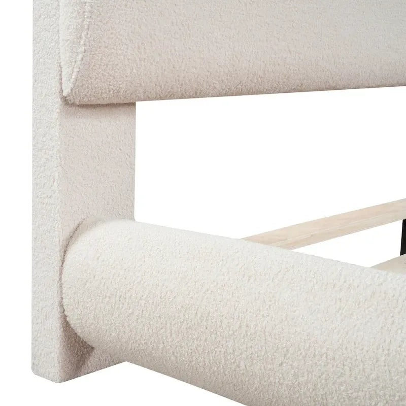 Letto a piattaforma intera ricurvo in pile Teddy grigio/beige, per 2 persone