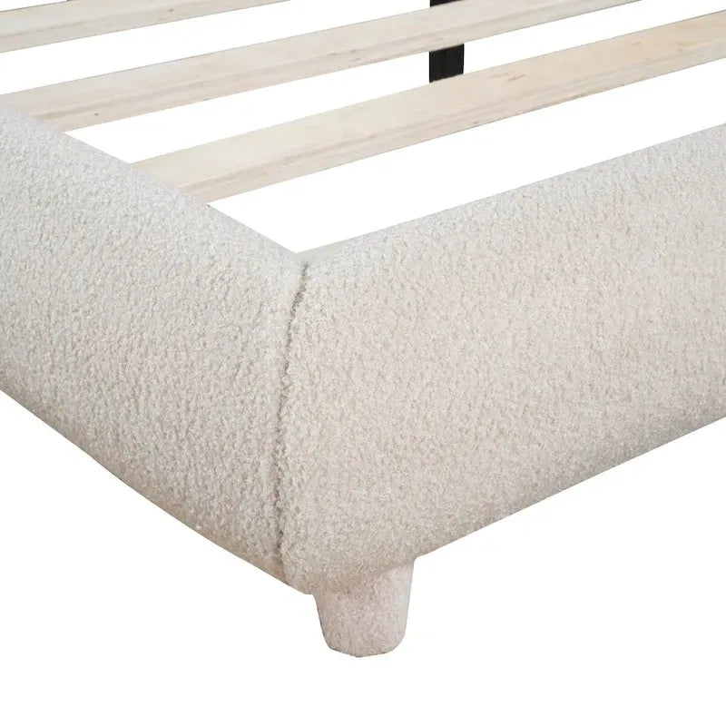 Letto a piattaforma intera ricurvo in pile Teddy grigio/beige, per 2 persone