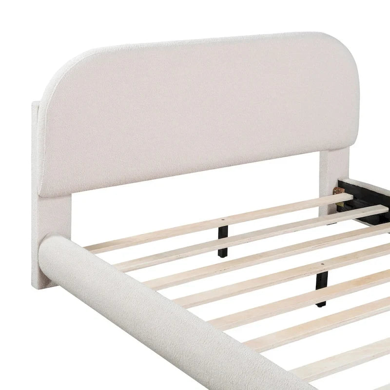 Letto a piattaforma intera ricurvo in pile Teddy grigio/beige, per 2 persone