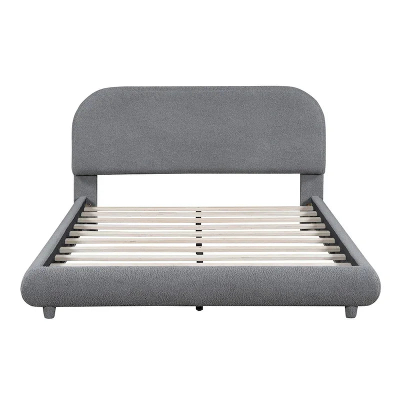 Letto a piattaforma intera ricurvo in pile Teddy grigio/beige, per 2 persone