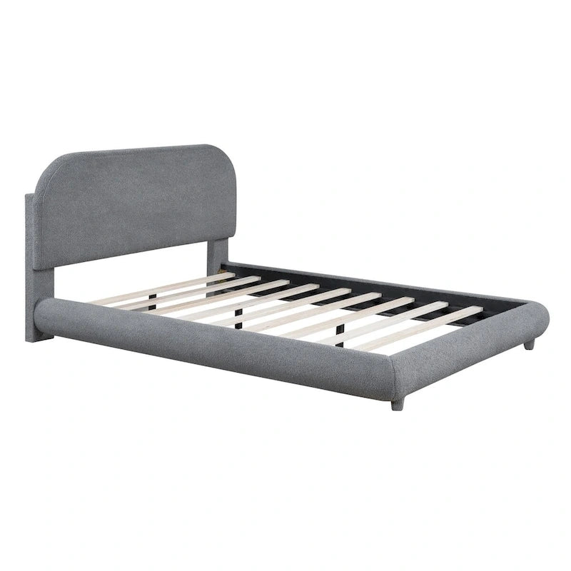 Letto a piattaforma intera ricurvo in pile Teddy grigio/beige, per 2 persone