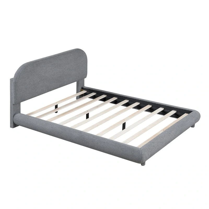 Letto a piattaforma intera ricurvo in pile Teddy grigio/beige, per 2 persone