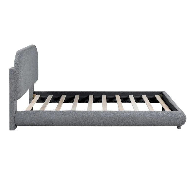 Letto a piattaforma intera ricurvo in pile Teddy grigio/beige, per 2 persone