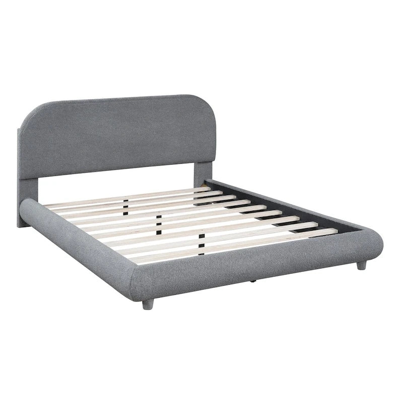 Letto a piattaforma intera ricurvo in pile Teddy grigio/beige, per 2 persone