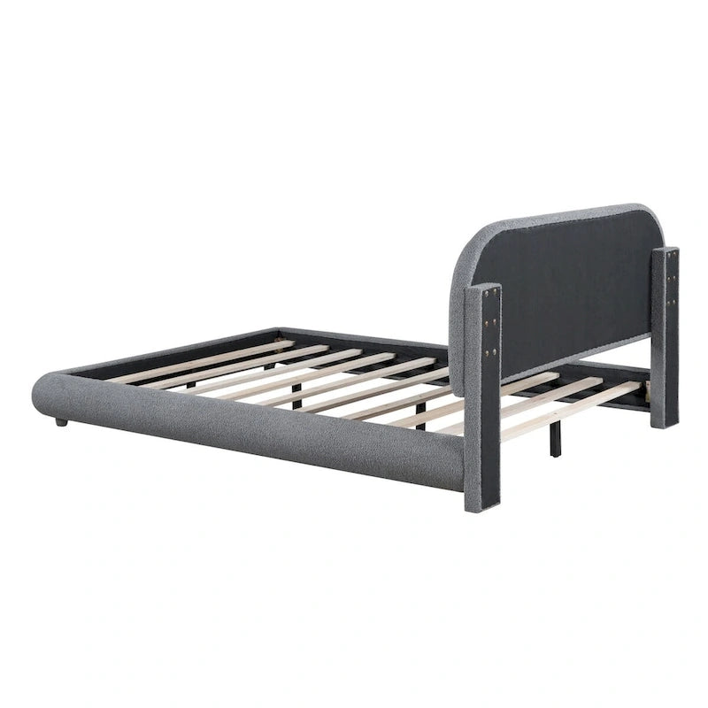 Letto a piattaforma intera ricurvo in pile Teddy grigio/beige, per 2 persone
