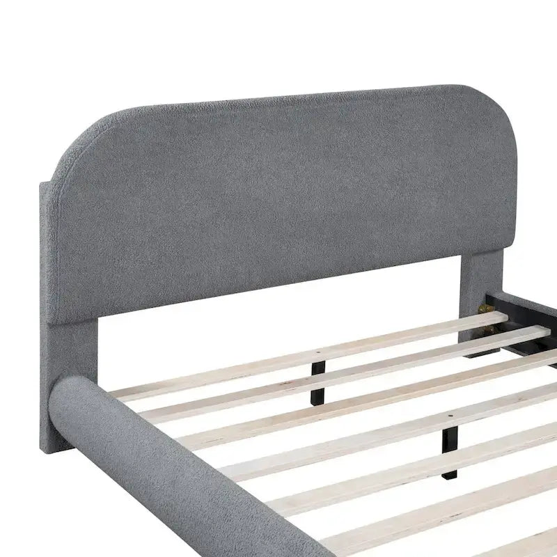 Letto a piattaforma intera ricurvo in pile Teddy grigio/beige, per 2 persone