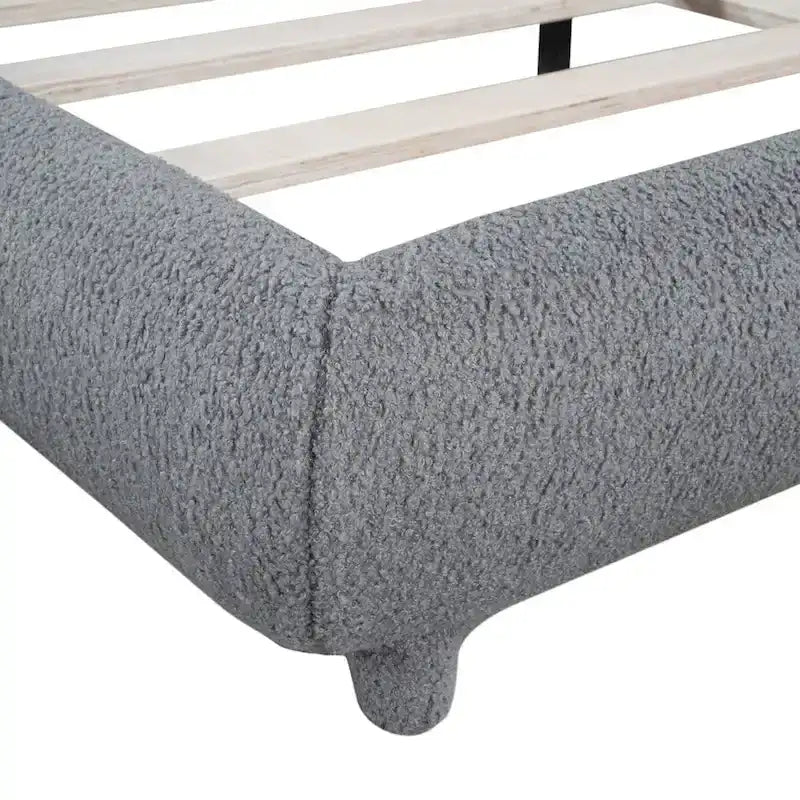Letto a piattaforma intera ricurvo in pile Teddy grigio/beige, per 2 persone