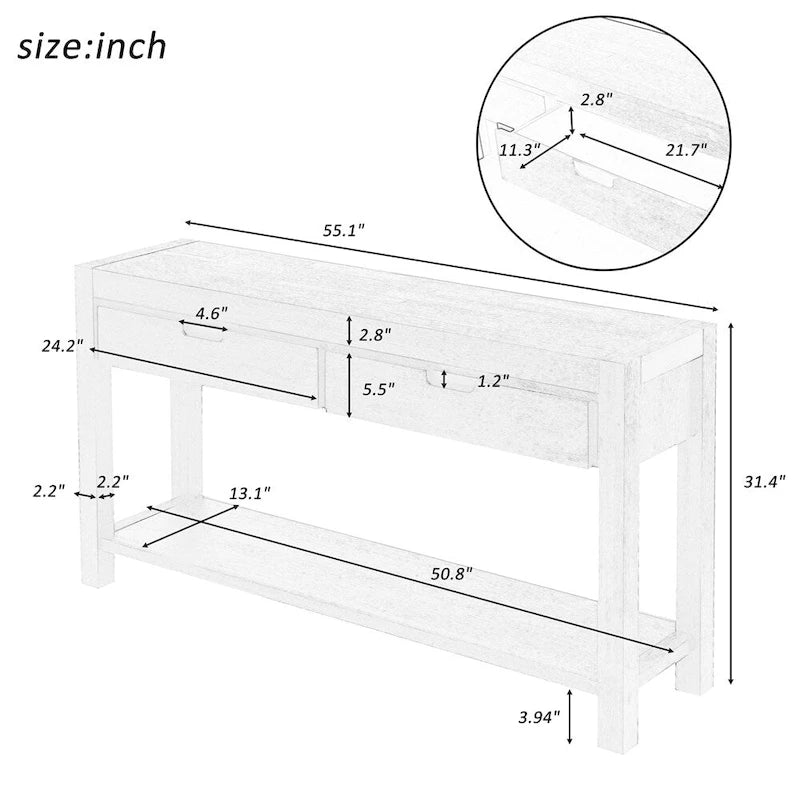 Console con 2 Cassetti e 1 Ripiano – Blu Scuro / Nero / Marrone Antico