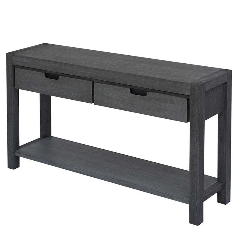 Console con 2 Cassetti e 1 Ripiano – Blu Scuro / Nero / Marrone Antico