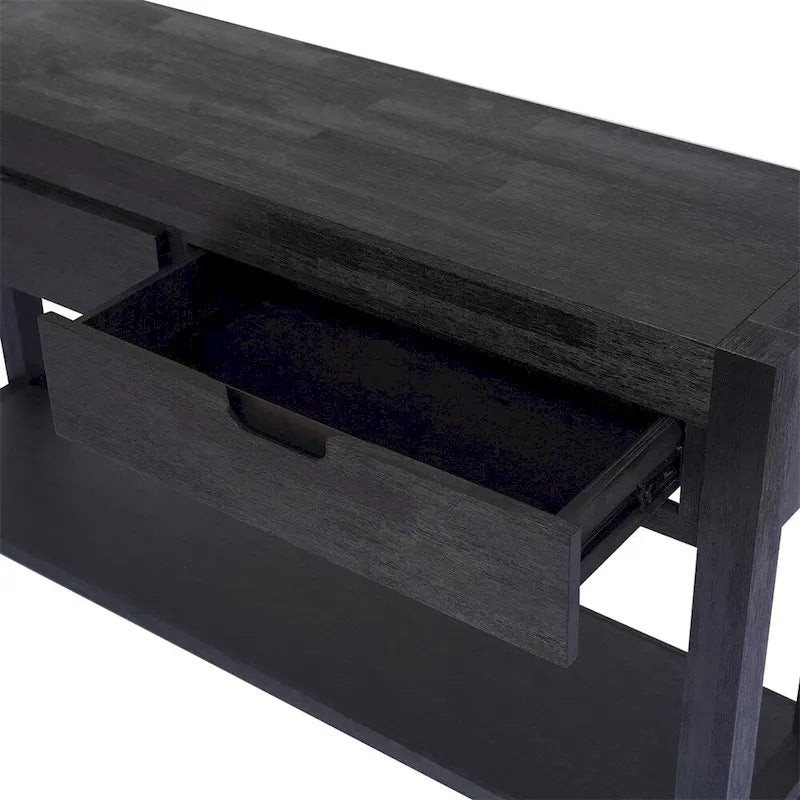 Console con 2 Cassetti e 1 Ripiano – Blu Scuro / Nero / Marrone Antico