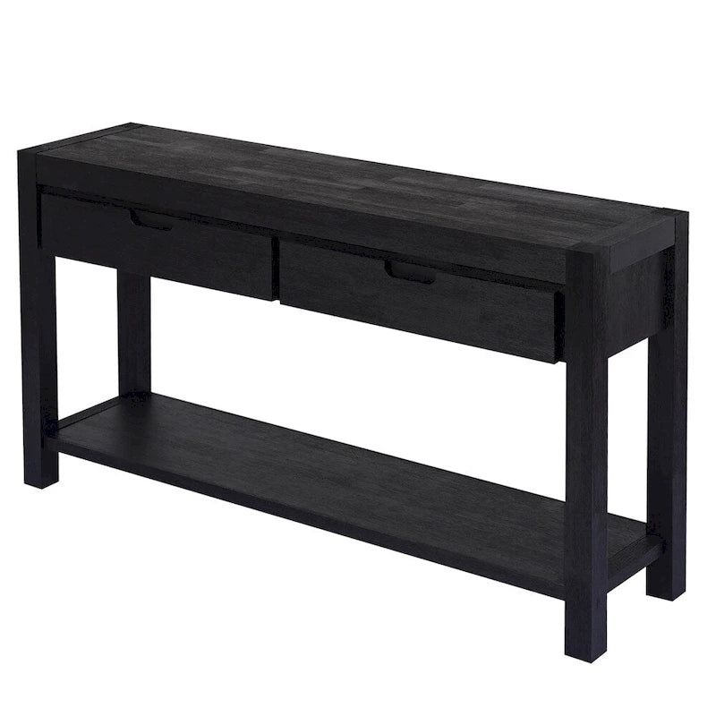 Console con 2 Cassetti e 1 Ripiano – Blu Scuro / Nero / Marrone Antico