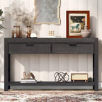 Console con 2 Cassetti e 1 Ripiano – Blu Scuro / Nero / Marrone Antico